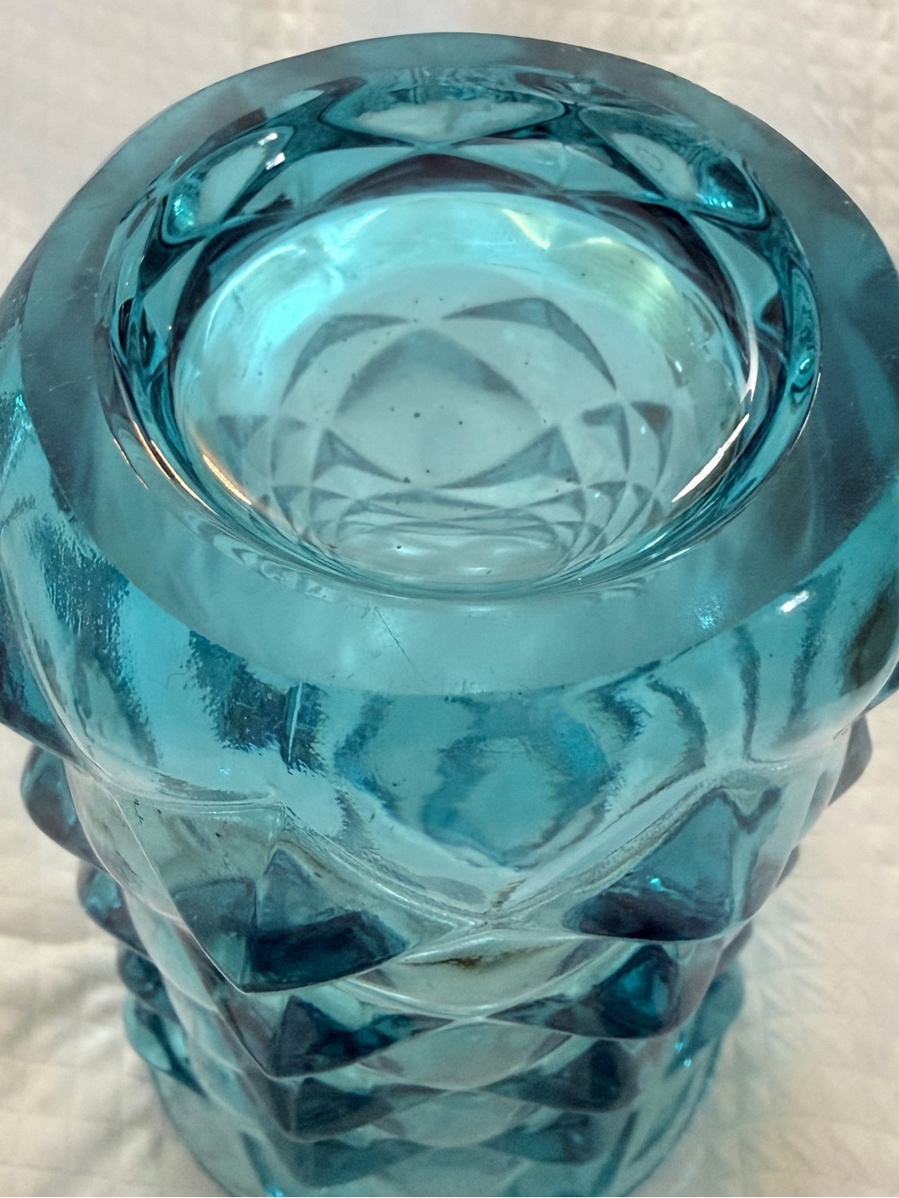 Textured Blue Diamond-Pattern Glass Vase - Picture 5 of 13